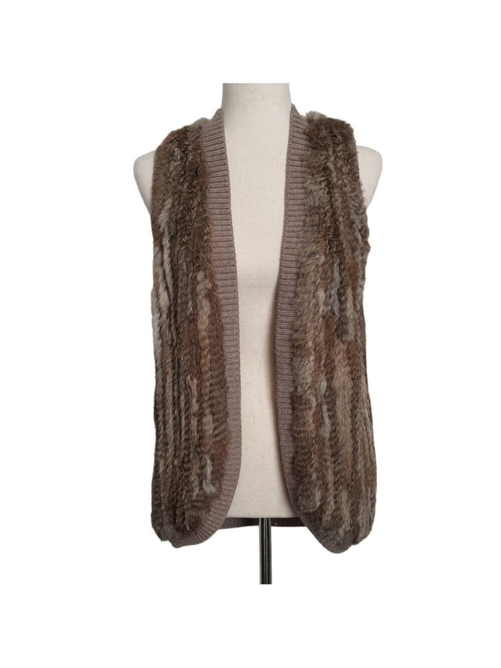 JOIE Genuine Fur Vest Knit Wool Womens XS Relaxed Fit Neutral Fall Colors